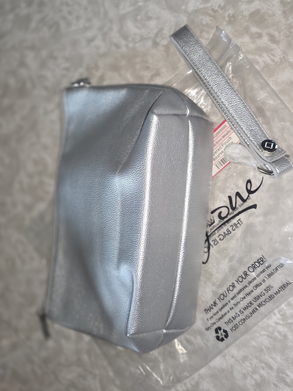 thirty-one Metallic Silver Tapered Pouch with wristlet